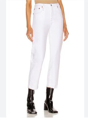 R13 Women’s Shelley Slim Jeans Cropped Bale White Raw Hem Size 28